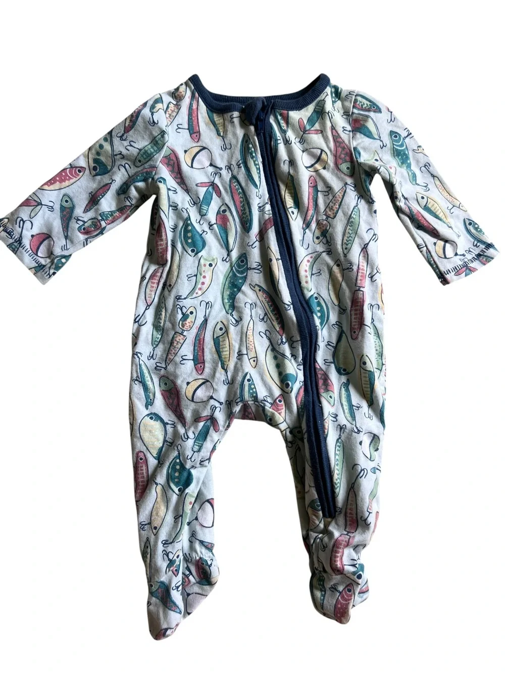 Mud Pie Navy Trim Fish Print Footie in Multicolor 0-3M